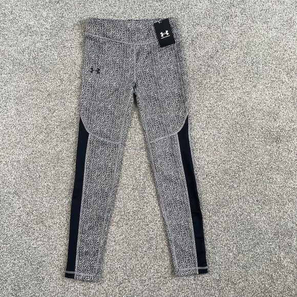 Under Armour Girls Cold Weather Fitted Leggings Black White Size Medium NEW - Picture 1 of 8